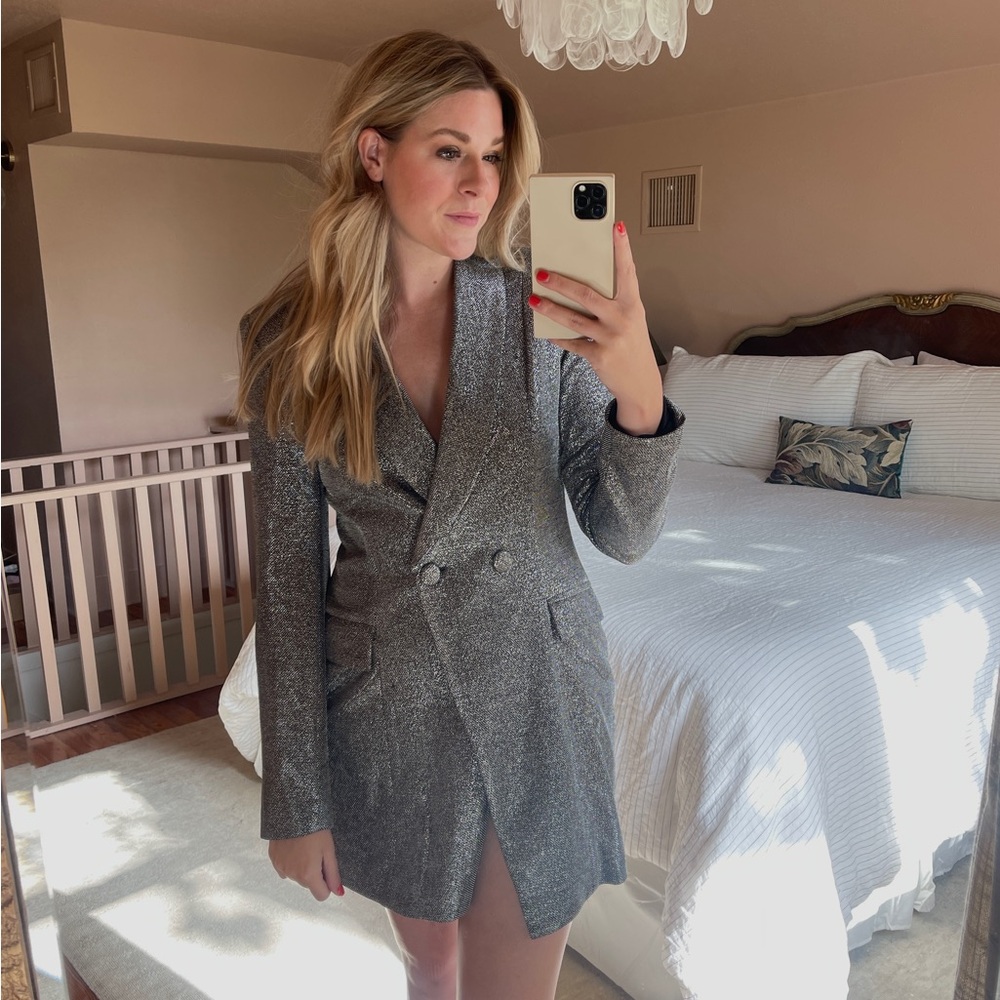 Silver Sparkle Blazer Mini Dress